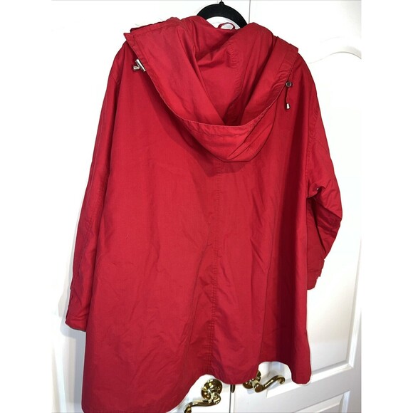 Vintage London Fog Jacket Red Medium Zip Hood Shoulder Pads Buttons Pockets - Picture 8 of 15